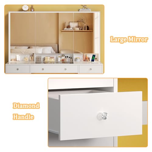 Vanity Desk with Mirror and Lights, 50" Makeup Vanity with Glass Top & Power Outlet F52929