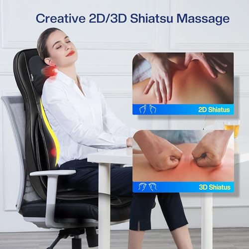 Shiatsu Neck Back Massager with Heat, 3D Kneading Massage Chair Pad, Adjustable Neck Massage, Seat Massager for Full Body Relaxation, Dark Gray D921543
