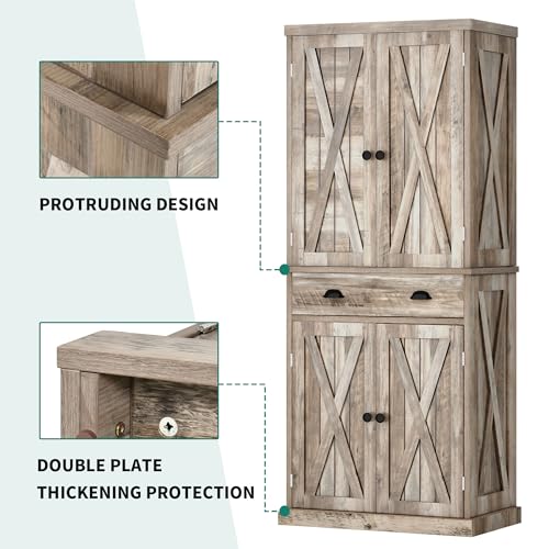 72" Tall Kitchen Pantry Cabinet with Barn Doors and Adjustable Shelves R388