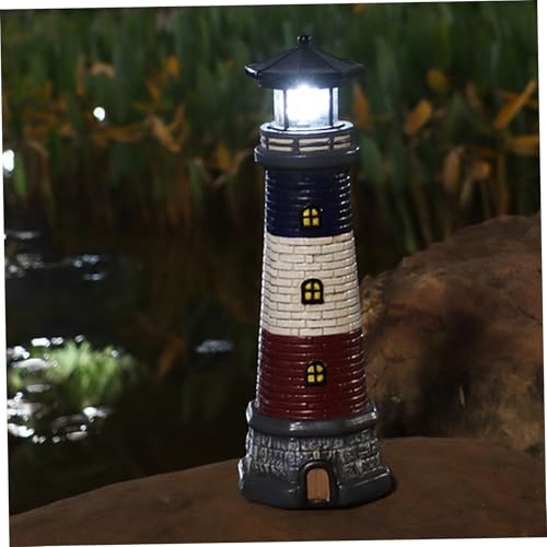Solar Light Waterproof Resin Lighthouse Lamp with 360° Rotating LED for Patio Garden Decor J4680