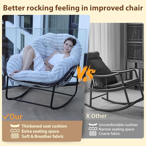 Wicker Egg Rocking Chair with Padded Cushion for Patio and Garden J177274