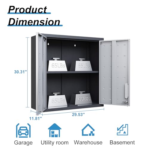 Wall Cabinet with 2 Doors, Lockable, Adjustable Shelves, Heavy Duty Steel J4545