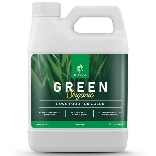 Green Organic Fertilizer - Grass Fertilizer for Lawn Color & Sustained Growth, Lawn Fertilizer That Conditions & Nourishes Soil, No Harsh Chemicals Lawn Care, 32 oz. Lawn Food for 5,000 sq. ft.