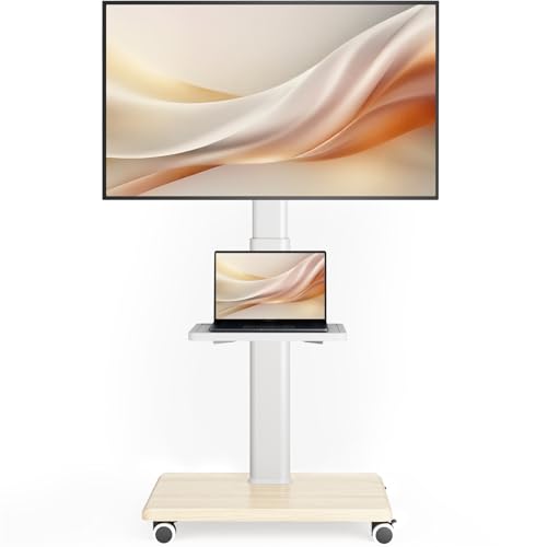 Rolling Floor TV Stand with Wheels, Height Adjustable for 27-65 Inch TVs B690