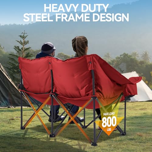 Padded Double Camping Chair for 2 Person with Cup Holders, Grey Y59052