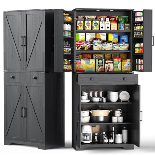 Farmhouse Pantry Cabinet with 6 Shelves and Barn Doors, Brown K34379