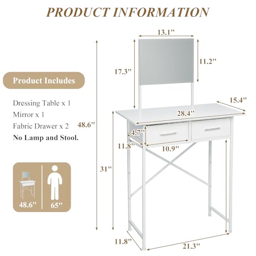 White Vanity Desk with Mirror and Drawers B362573