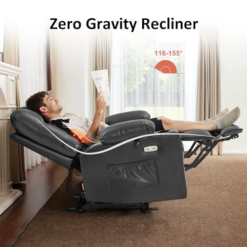 Zero Gravity Power Recliner Chair with Heat and Vibration Massage, USB Ports, Cup Holders, Faux Leather G3748