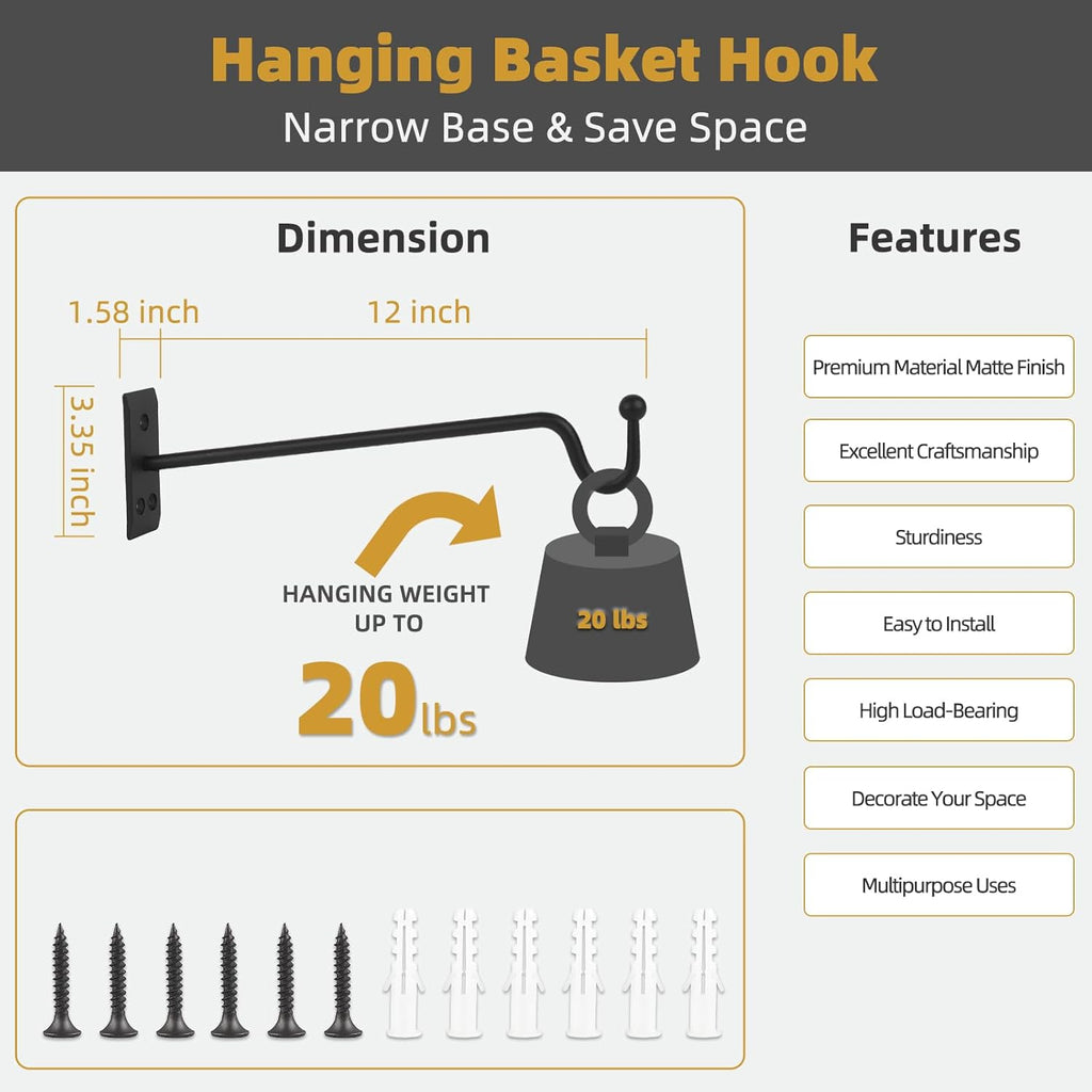 Heavy Duty Metal Plant Hanger for Indoor or Outdoor Use, 12 Inches, 2 Pack J1126