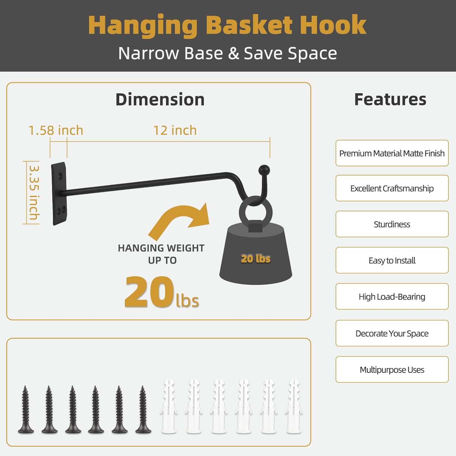 Heavy Duty Metal Plant Hanger for Indoor or Outdoor Use, 12 Inches, 2 Pack J1126