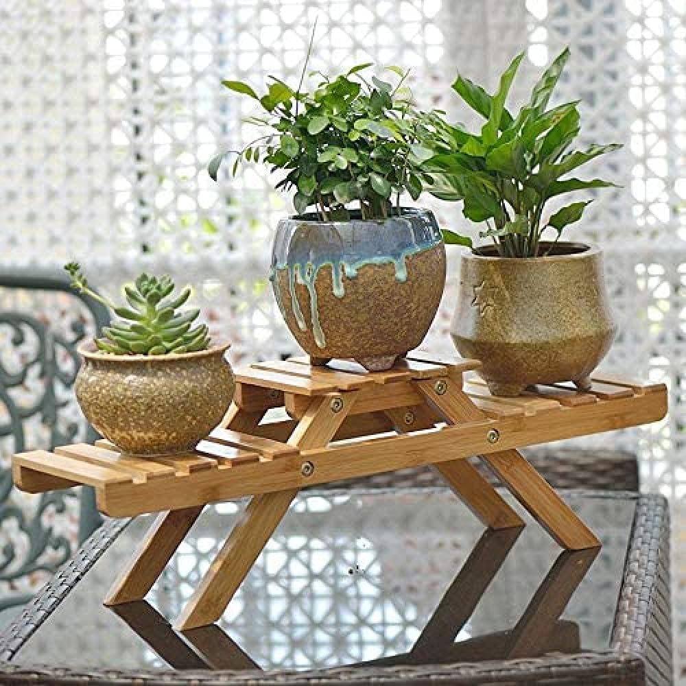 Folding Plant Stand, 2 Tier Ladder Wood Shelf for Indoor, Yard, Garden X969326