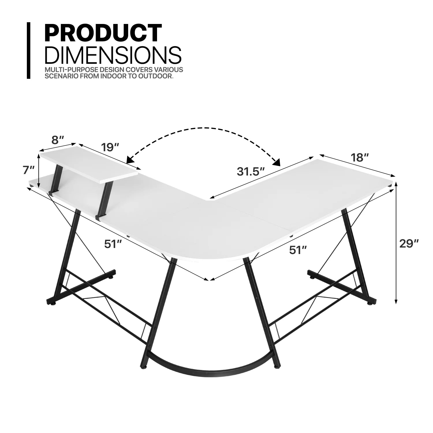 L Shaped Corner Gaming Desk with Monitor Stand for Home Office O60117