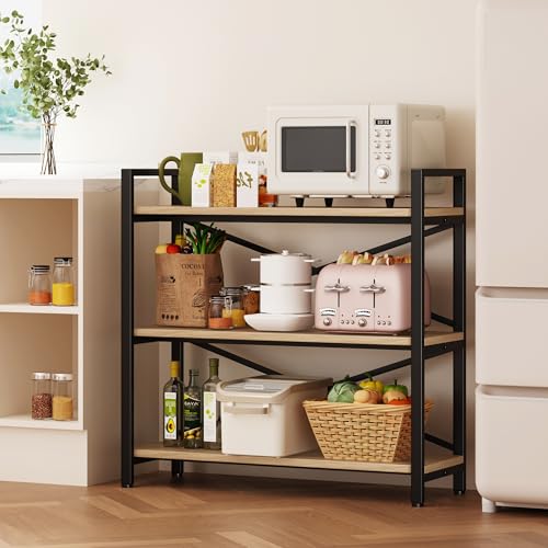 3 Tier Industrial Bookcase, Rustic Etagere Bookshelf for Living Room U5786