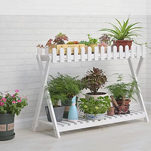 2 Tier White Wooden Plant Ladder Shelf P74854