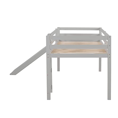 Wood House Loft Bed Frame with Slide and Storage Shelves Z806