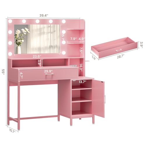 White Vanity Desk with Mirror and Lights and Storage Drawer M5848