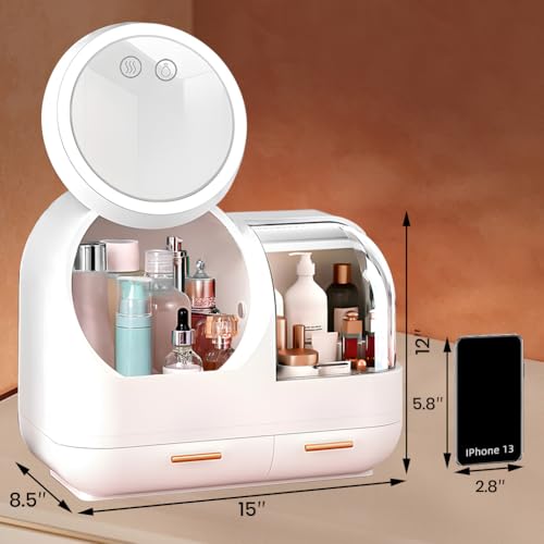 Makeup Organizer with LED Light and Mirror, Desktop Storage Box with Drawers A701