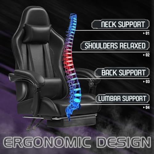 Gaming Chair with Footrest and Massage Lumbar Support J131131