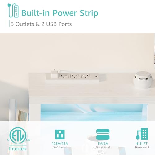 Gaming Desk with LED Lights and Power Outlets, 47 Inch Computer Desk with Fabric Drawers U2584