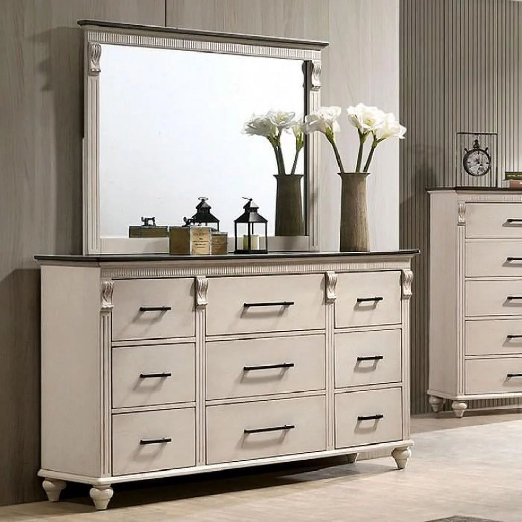 Antique White Solid Wood Queen Bedroom Set 6pcs P706521