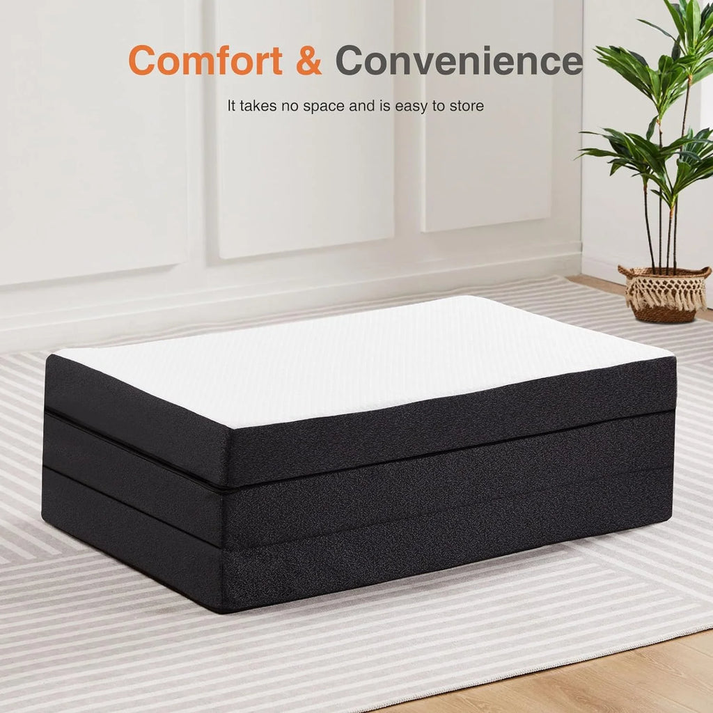 Tri Folding Memory Foam Mattress with Breathable Cover for Camping Travel A48359