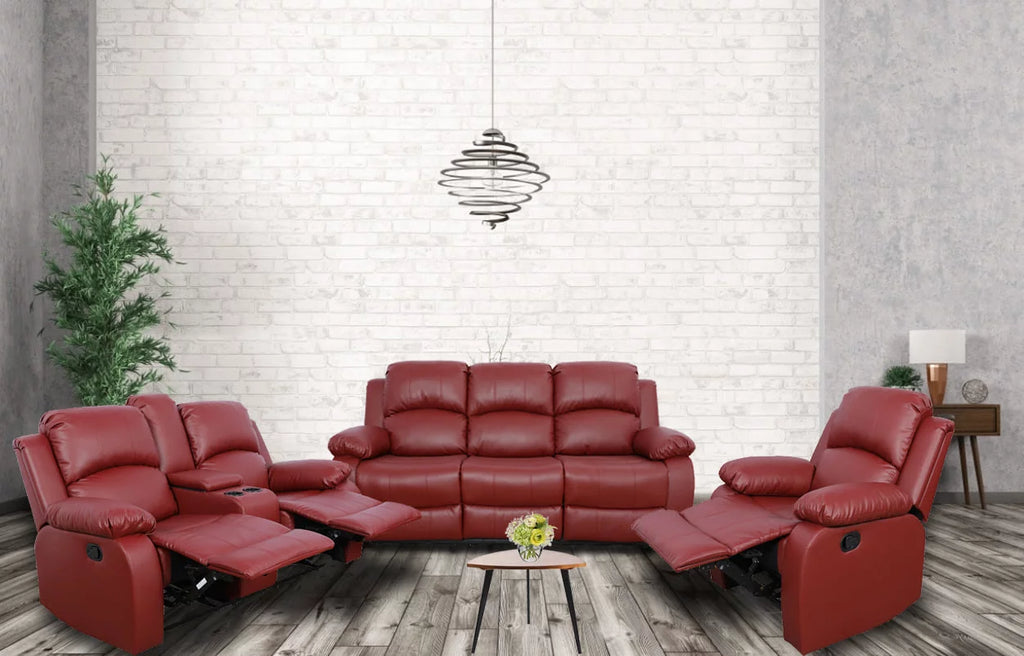 Red Leather Recliner Loveseat R869