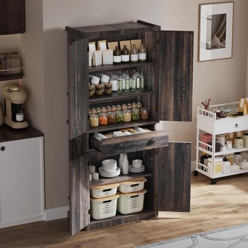 72" Tall Kitchen Pantry Cabinet with Barn Doors and Adjustable Shelves R388