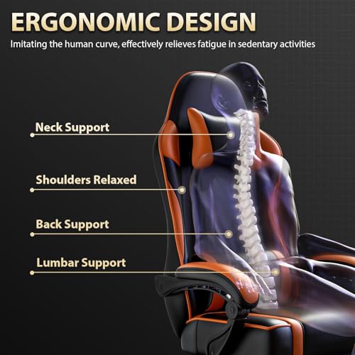 Ergonomic Gaming Chair with Footrest, Reclining, Lumbar Support I1131