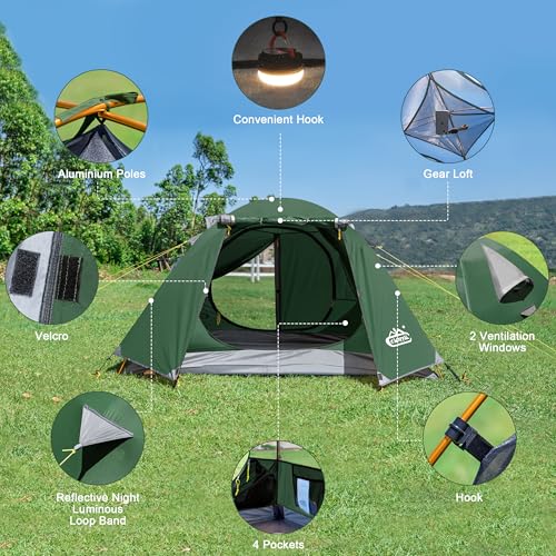 2-3 Person Backpacking Tent, Waterproof Windproof 4 Season, Easy Setup for Camping Hiking S275