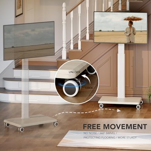 Rolling Floor TV Stand with Wheels, Height Adjustable for 27-65 Inch TVs B690