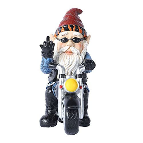 Motorcycle Gnome Middle Finger Garden Statue F906953