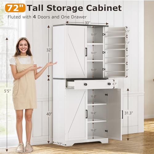 Farmhouse Pantry Cabinet with 6 Shelves and Barn Doors, Brown K34379