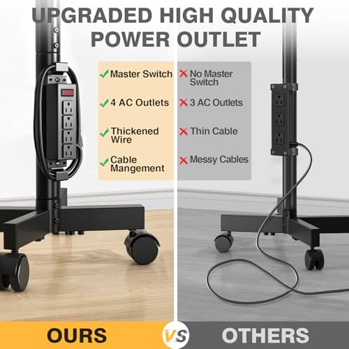 Mobile TV Stand with Power Outlet, Rolling TV Cart for 23-60 Inch TVs, Height Adjustable, VESA 400x400mm H58390