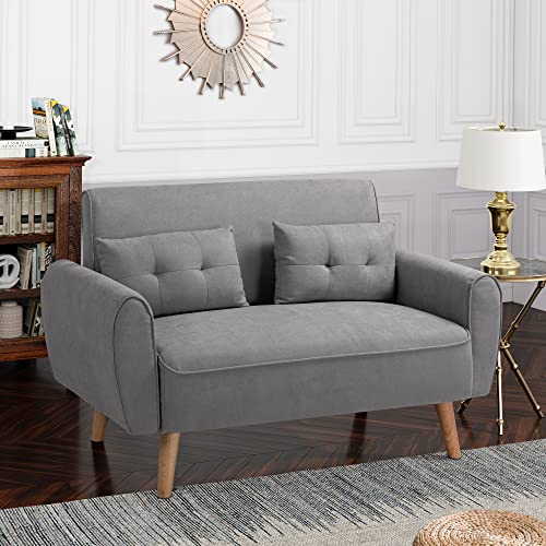 Linen Loveseat Sofa with 2 Pillows, Dark Grey N297821