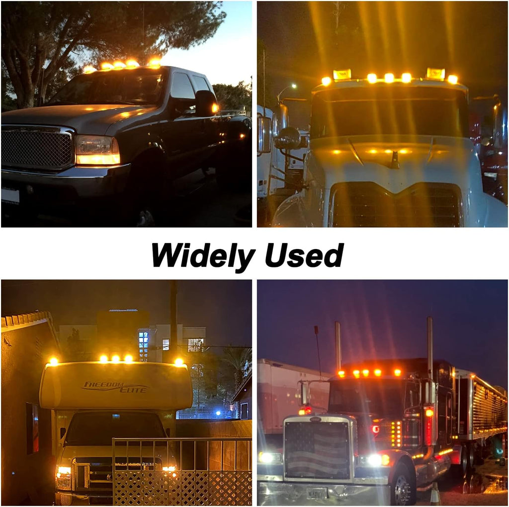 Truck Cab Marker Lights 17 LED Amber Roof Clearance Running Lights with Chrome Base 12V L5721