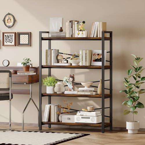 3 Tier Industrial Bookcase, Rustic Etagere Bookshelf for Living Room U5786
