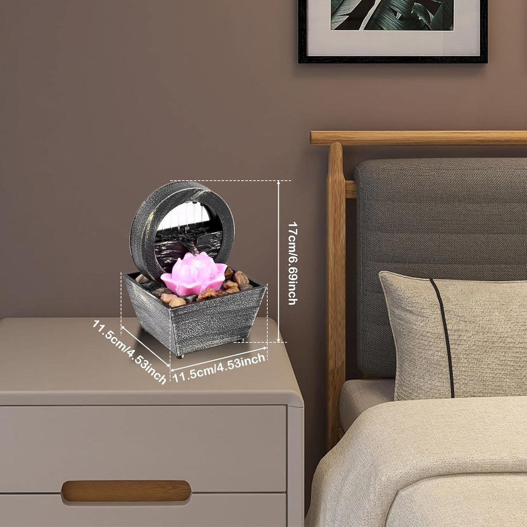Tabletop Water Fountain with Light, Zen Meditation Waterfall, Battery/USB Operated S270