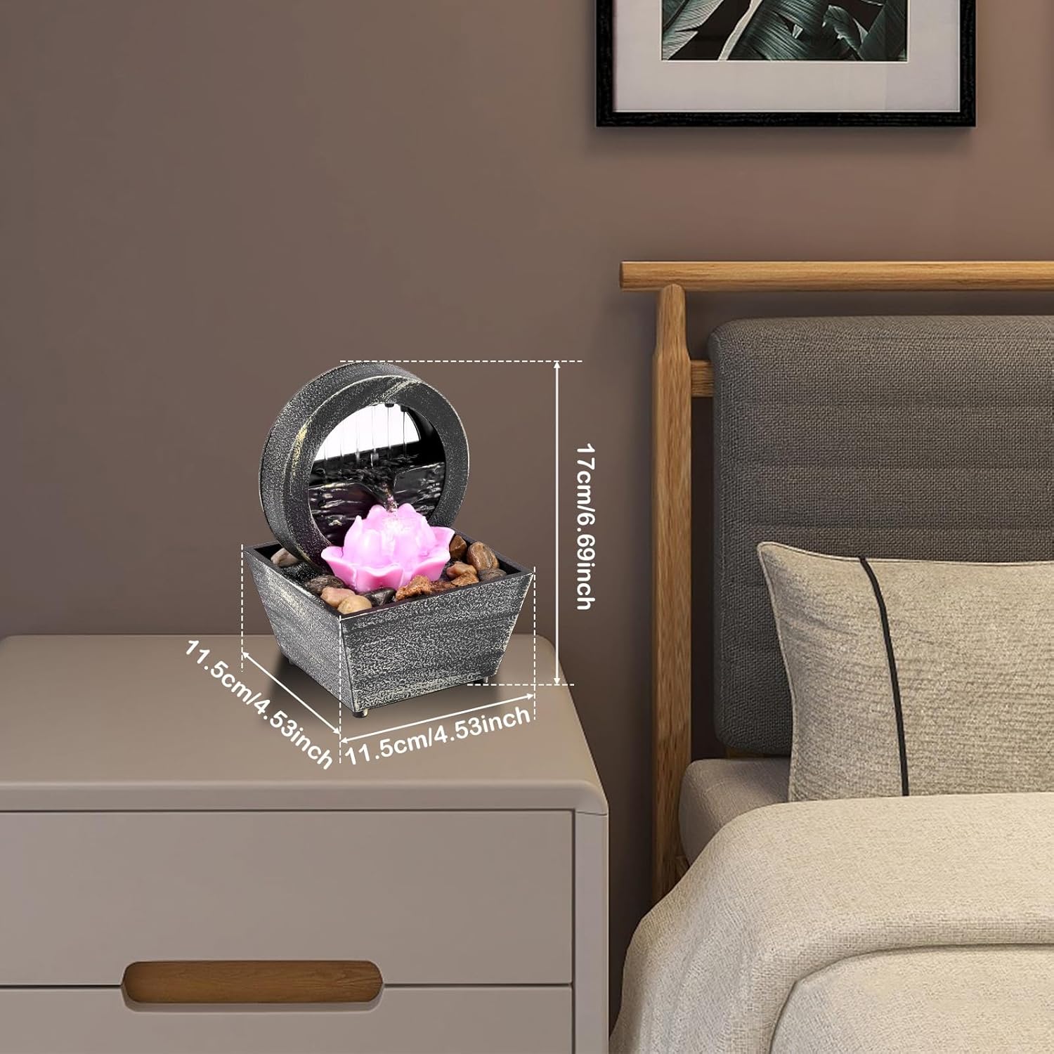 Tabletop Water Fountain with Light, Zen Meditation Waterfall, Battery/USB Operated S270