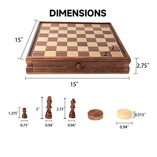 16" 3-in-1 Wooden Folding Chess, Checker & Backgammon Board Game Set L259