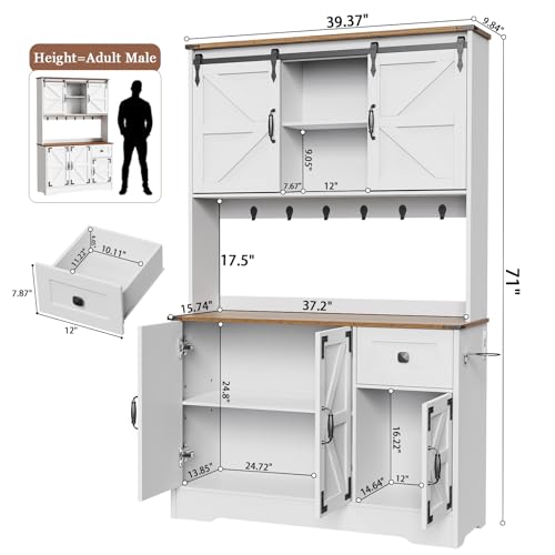 Kitchen Pantry Cabinet with Charging Station and Microwave Stand, White A481