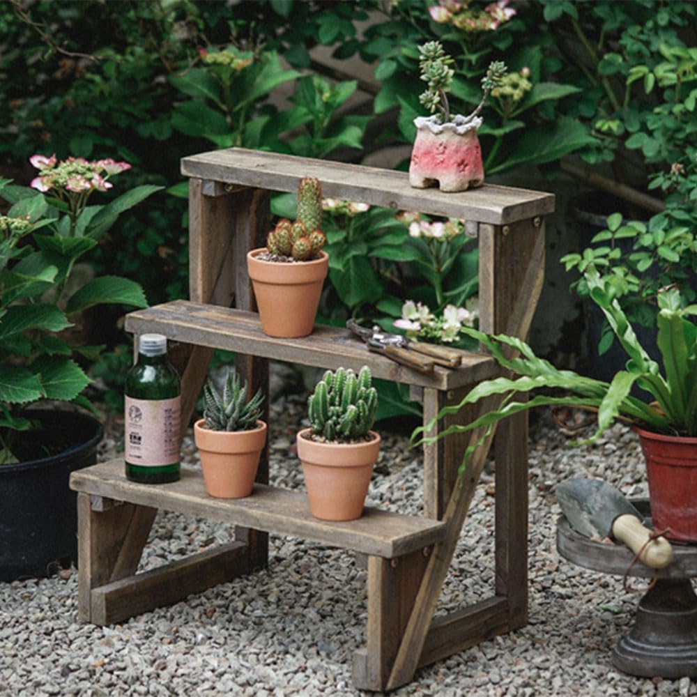 Wooden Plant Trellis Floor Planter with Three-Tier Ladder Shelf F1106