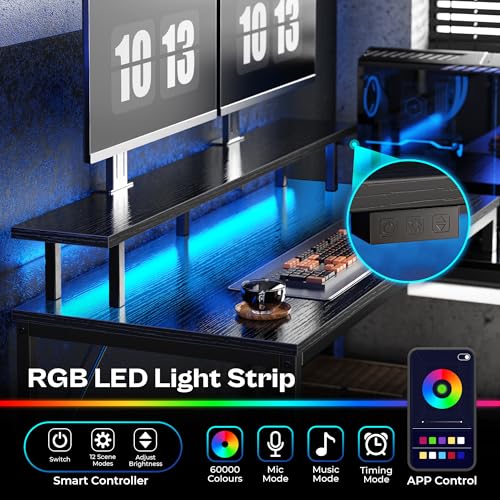 L Shaped Computer Desk with Drawers, LED Lights and Power Outlets O9269
