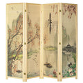 4-Panel Folding Bamboo Room Divider with Cherry Blossom Scene B61114