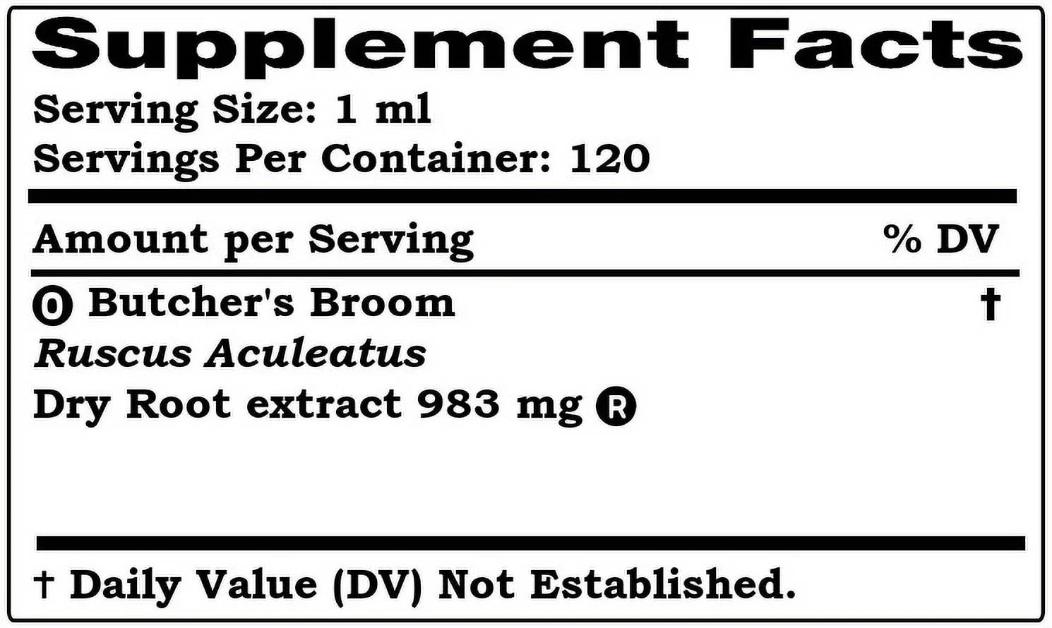 Organic Butcher's Broom Root Extract Tincture 4 Fl Oz W583