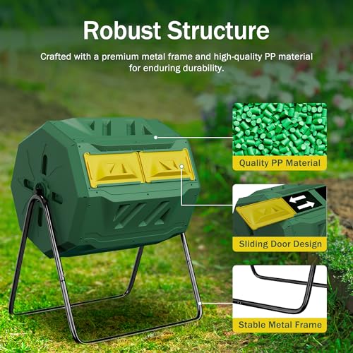 Compost Tumbler Bin 43 Gallon Dual Chamber Outdoor Garden E52640