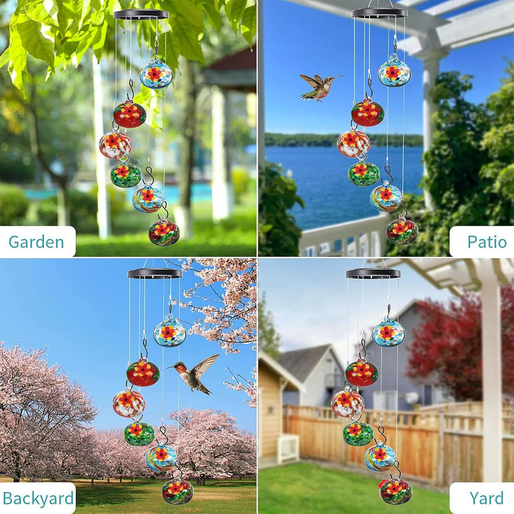 Hand Blown Glass Hummingbird Feeder for Outdoors Hanging J3956