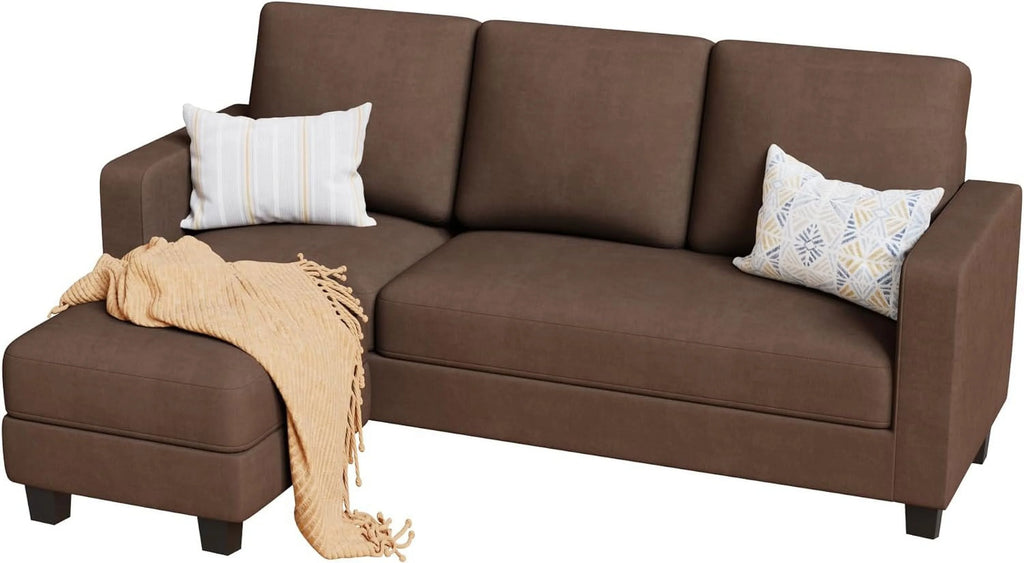 L Shaped 3-Seat Sectional Sofa with Ottoman for Small Spaces, Brown J979264