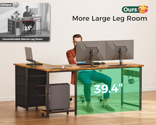L Shaped Desk with 4 Tier Drawers, Power Outlets & USB, Corner Computer Desk with CPU Stand U4256