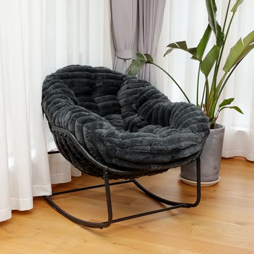 Wicker Egg Rocking Chair with Padded Cushion for Patio and Garden J177274