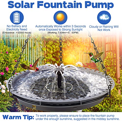 Solar Bird Bath Fountain for Outdoor, Solar Powered Hummingbird Water Fountain with 4 Water Spray X79878